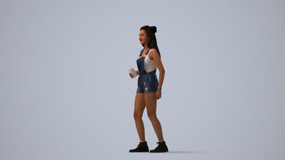 3D people model woman casual standing, scanned human for 3ds Max rendering, three-quarter view render
