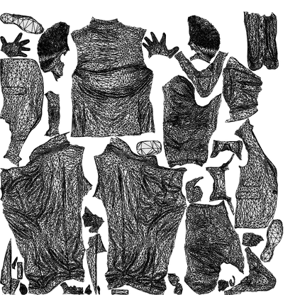 3D scanned man standing business, photorealistic archviz people for Enscape and SketchUp, wireframe top-down view