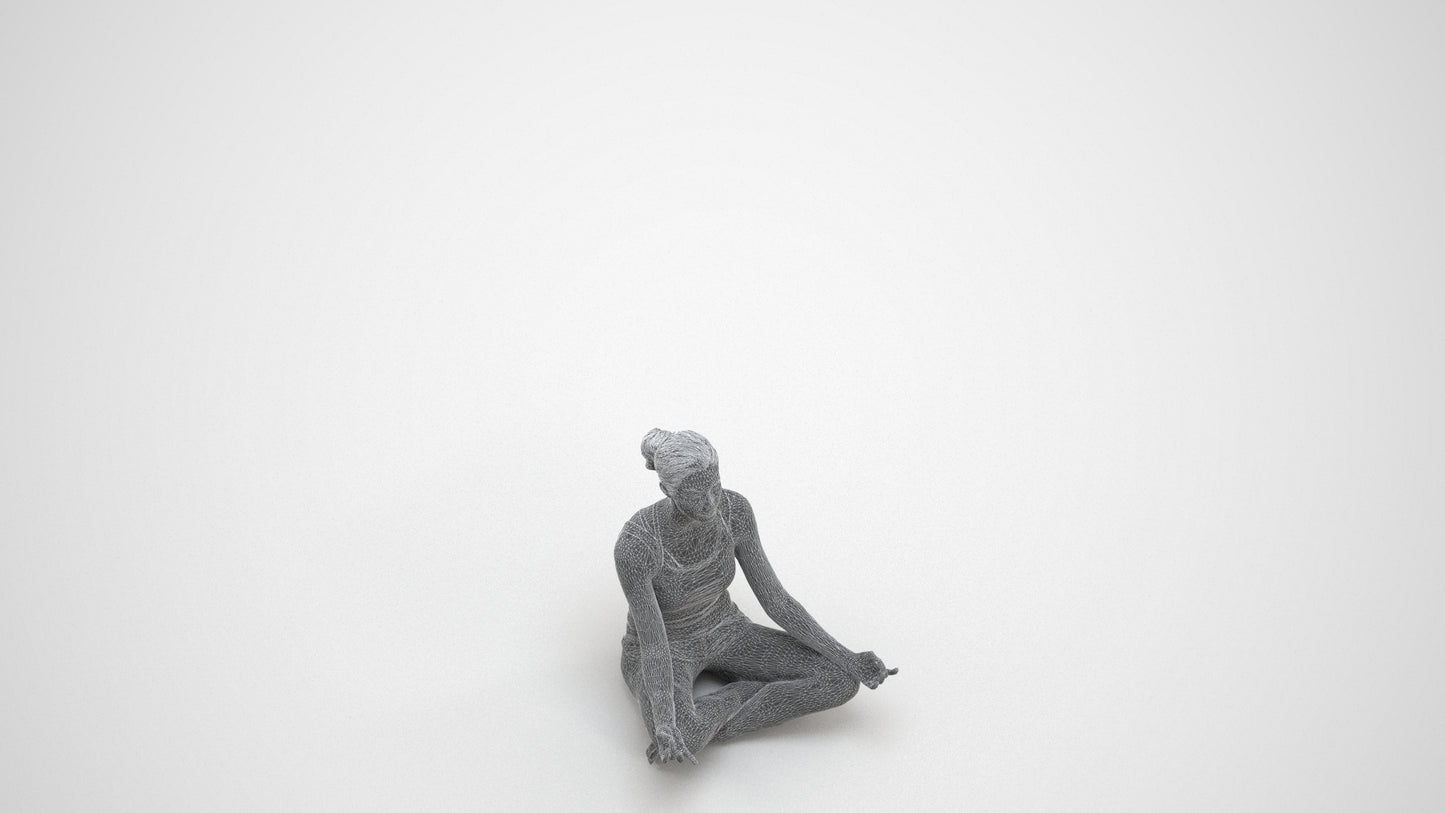 3D people model woman sport, scanned human for 3ds Max rendering, wireframe three-quarter view
