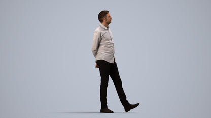 photogrammetry 3D man business standing, realistic human model archviz FBX, side view render