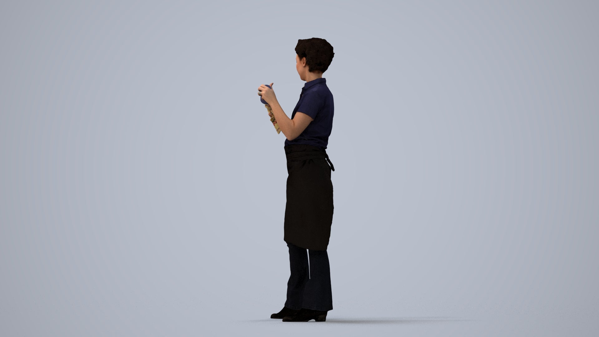 3D scanned woman hospitality, photorealistic archviz people for Enscape and SketchUp, three-quarter view render