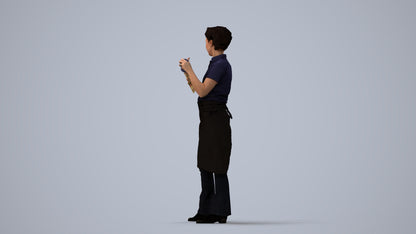 3D scanned woman hospitality, photorealistic archviz people for Enscape and SketchUp, three-quarter view render