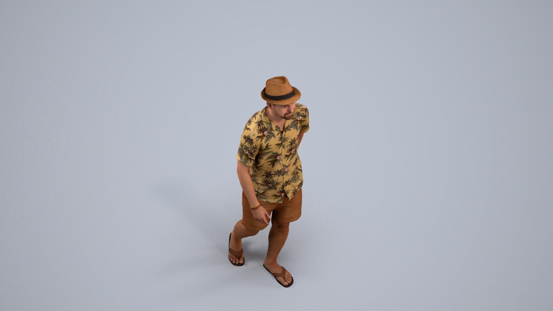 3D human model man walking, photogrammetry scanned person for archviz, back view render