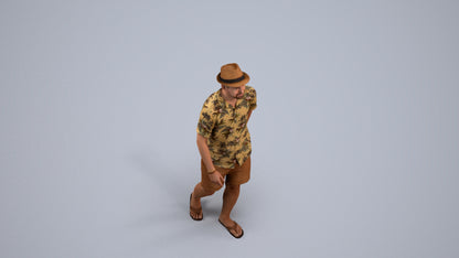 3D human model man walking, photogrammetry scanned person for archviz, back view render