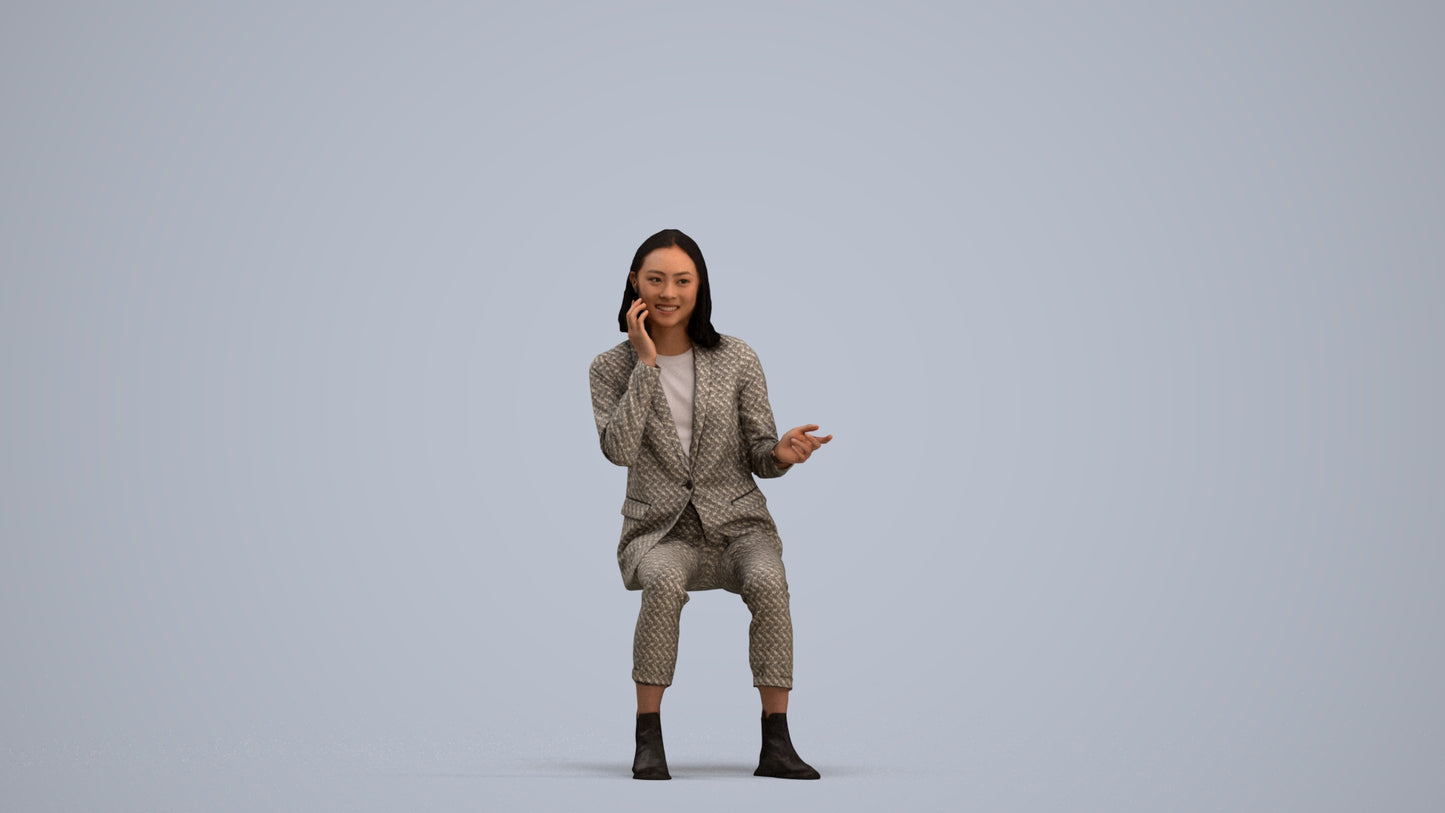 3D human model woman business, photogrammetry scanned person for archviz, standing pose render