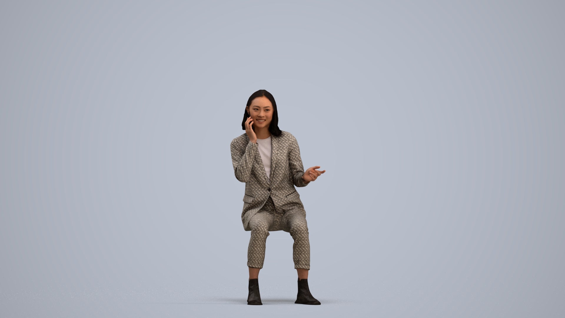 3D human model woman business, photogrammetry scanned person for archviz, standing pose render