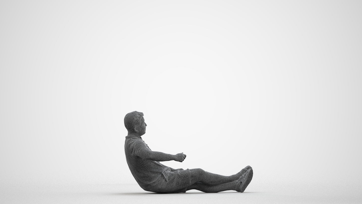 3D people model man casual sitting, scanned human for 3ds Max rendering, wireframe front view