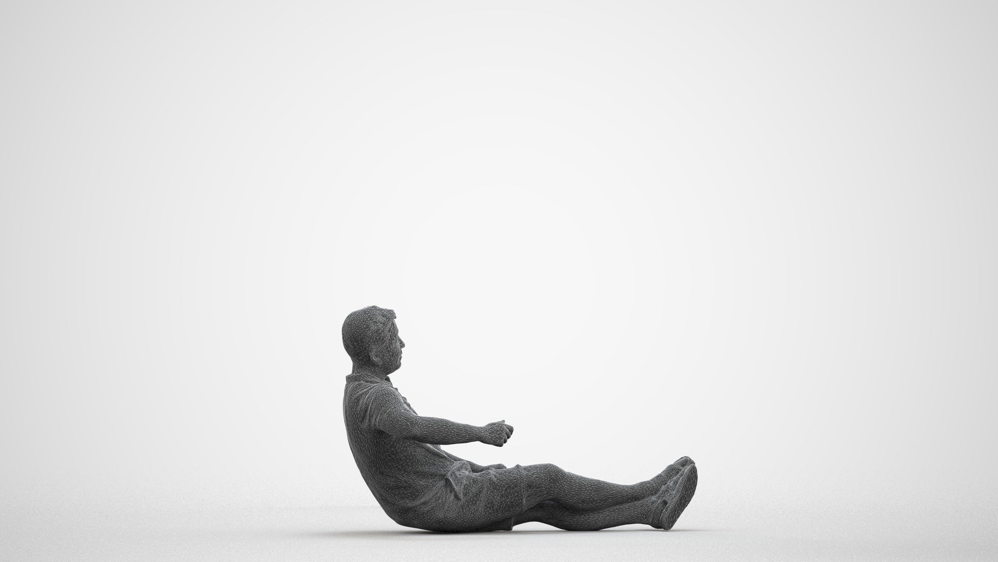 3D people model man casual sitting, scanned human for 3ds Max rendering, wireframe front view