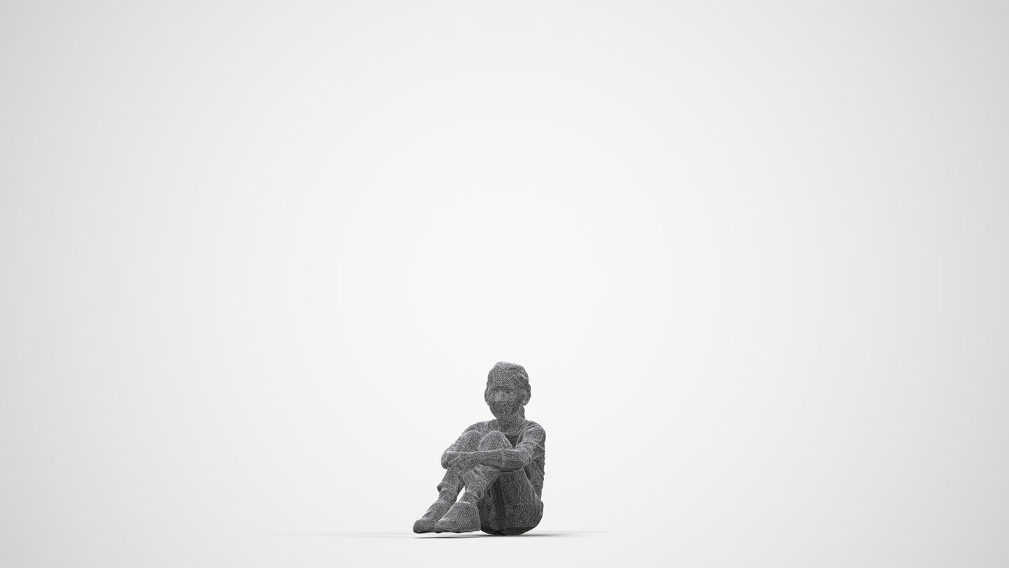 realistic 3D girl casual kids, scanned archviz people for Blender and 3ds Max, wireframe back view