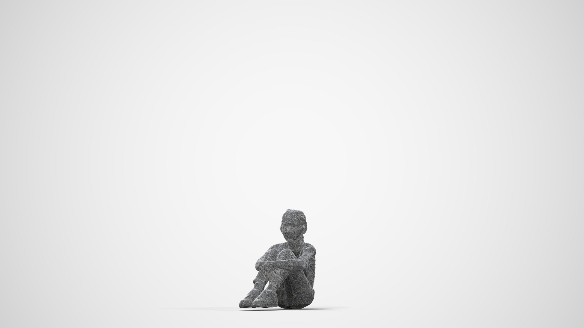 realistic 3D girl casual kids, scanned archviz people for Blender and 3ds Max, wireframe back view
