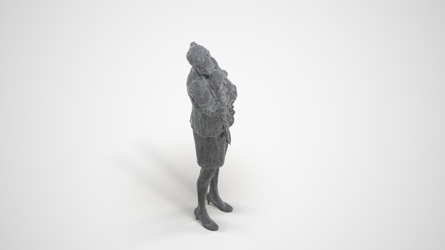 scanned 3D girl business kids, photogrammetry people for Enscape and V-Ray, wireframe three-quarter view