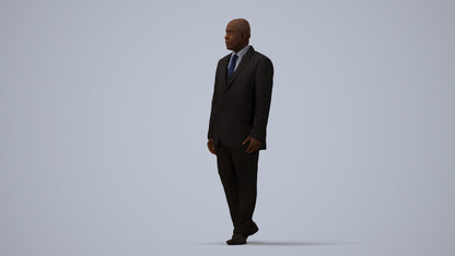 3D scanned man walking business, photorealistic archviz people for Enscape and SketchUp, three-quarter view render