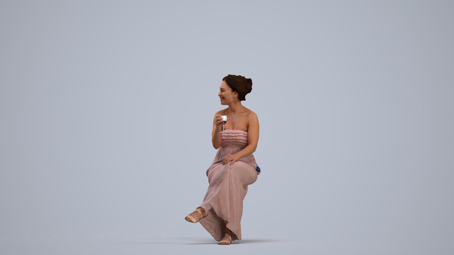 photogrammetry 3D woman casual sitting, realistic human model archviz FBX, standing pose render