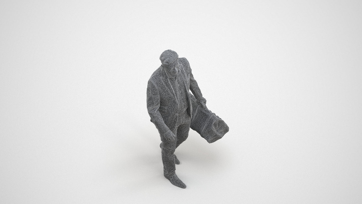 realistic 3D people man business walking, render-ready for V-Ray and Corona, FBX OBJ, wireframe three-quarter view