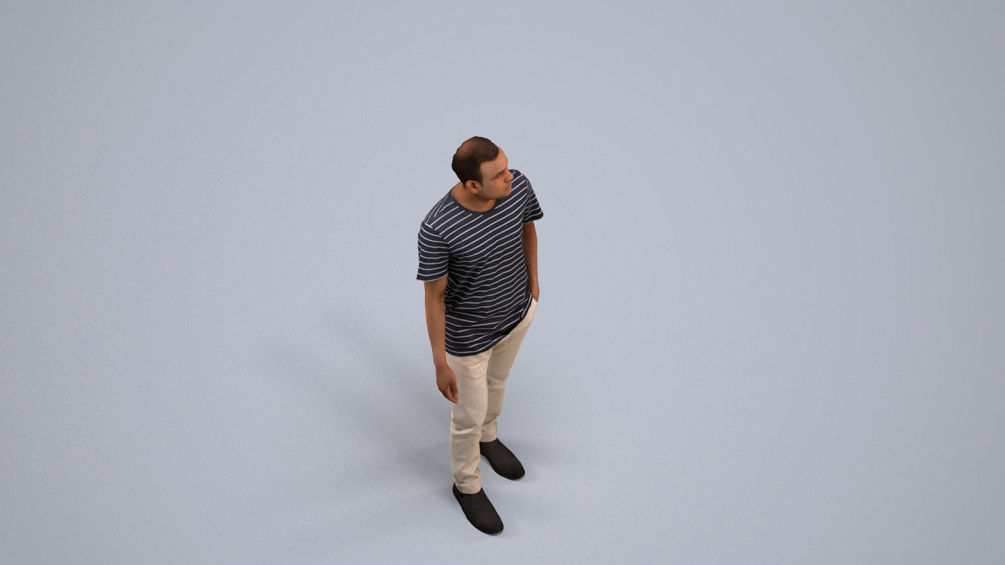 scanned 3D man casual walking, photogrammetry people for Enscape and V-Ray, back view render