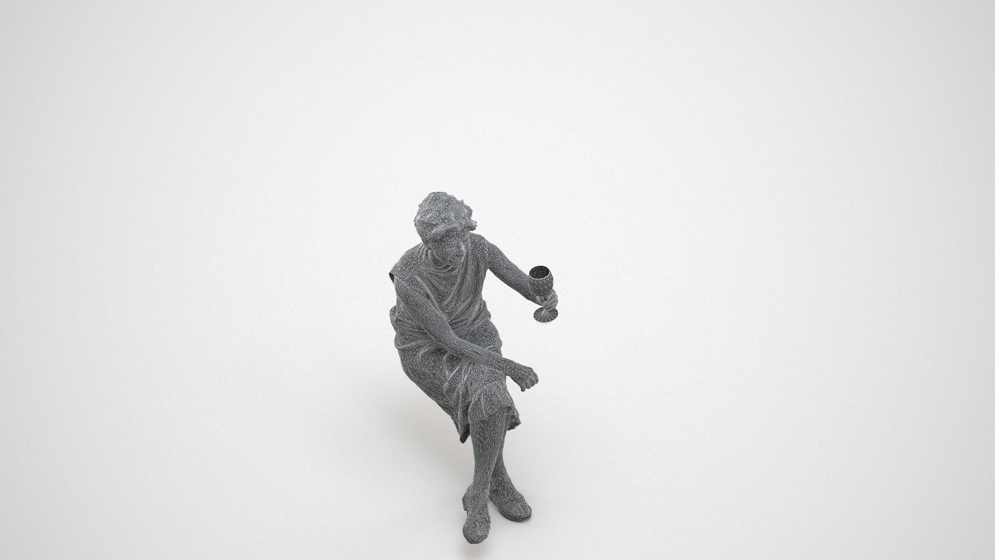 3D scanned woman sitting casual, photorealistic archviz people for Enscape and SketchUp, wireframe three-quarter view