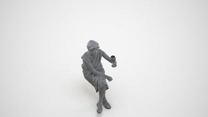 3D scanned woman sitting casual, photorealistic archviz people for Enscape and SketchUp, wireframe three-quarter view