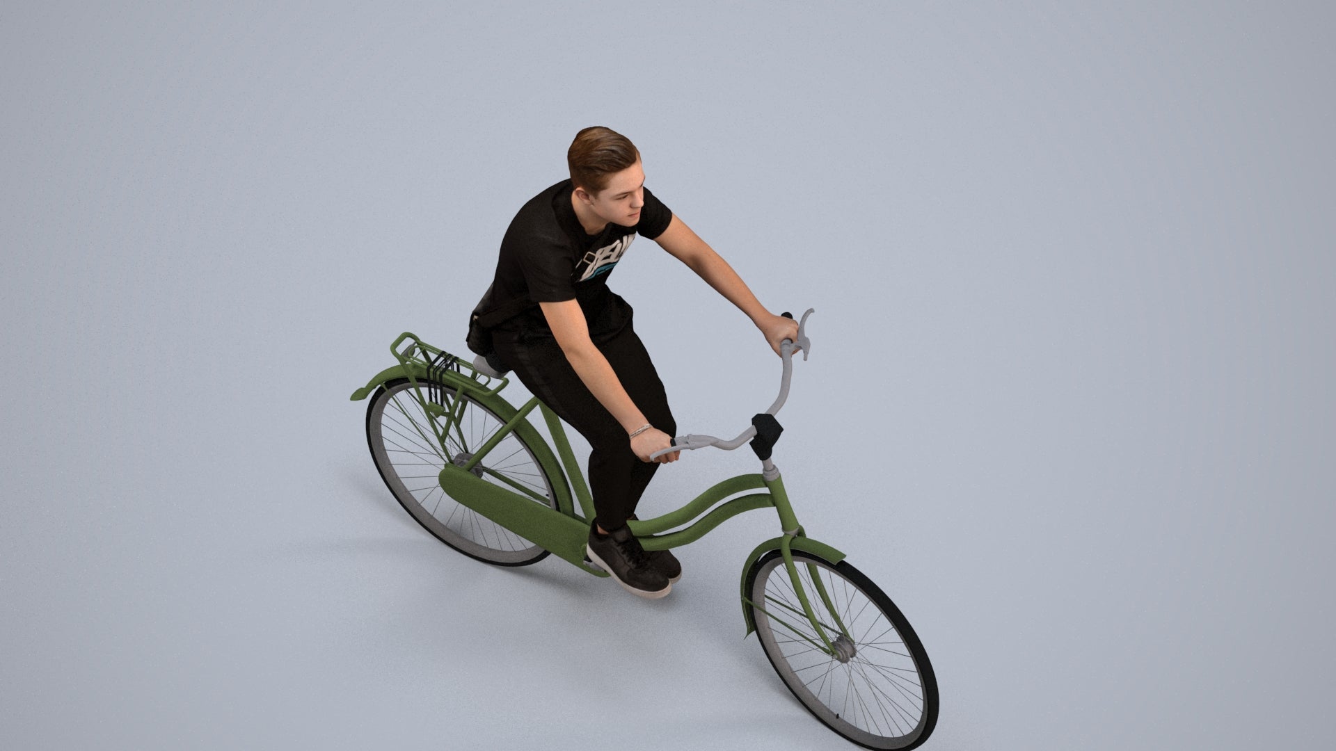 3D people model boy casual cycling, scanned human for 3ds Max rendering, back view render