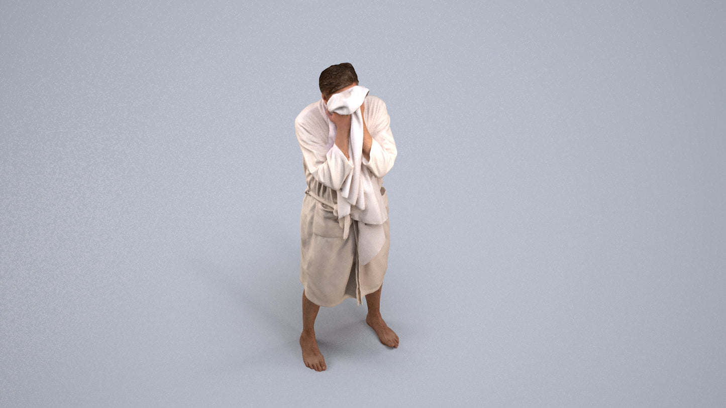 realistic 3D man bathroom, scanned archviz people for Blender and 3ds Max, back view render