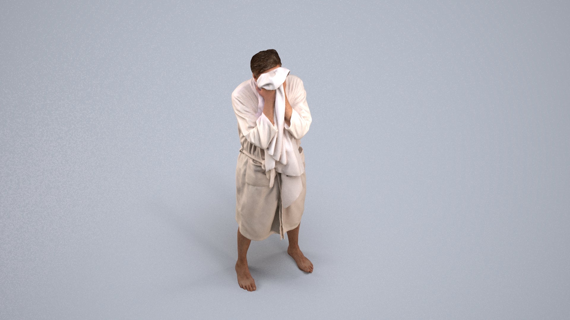 realistic 3D man bathroom, scanned archviz people for Blender and 3ds Max, back view render