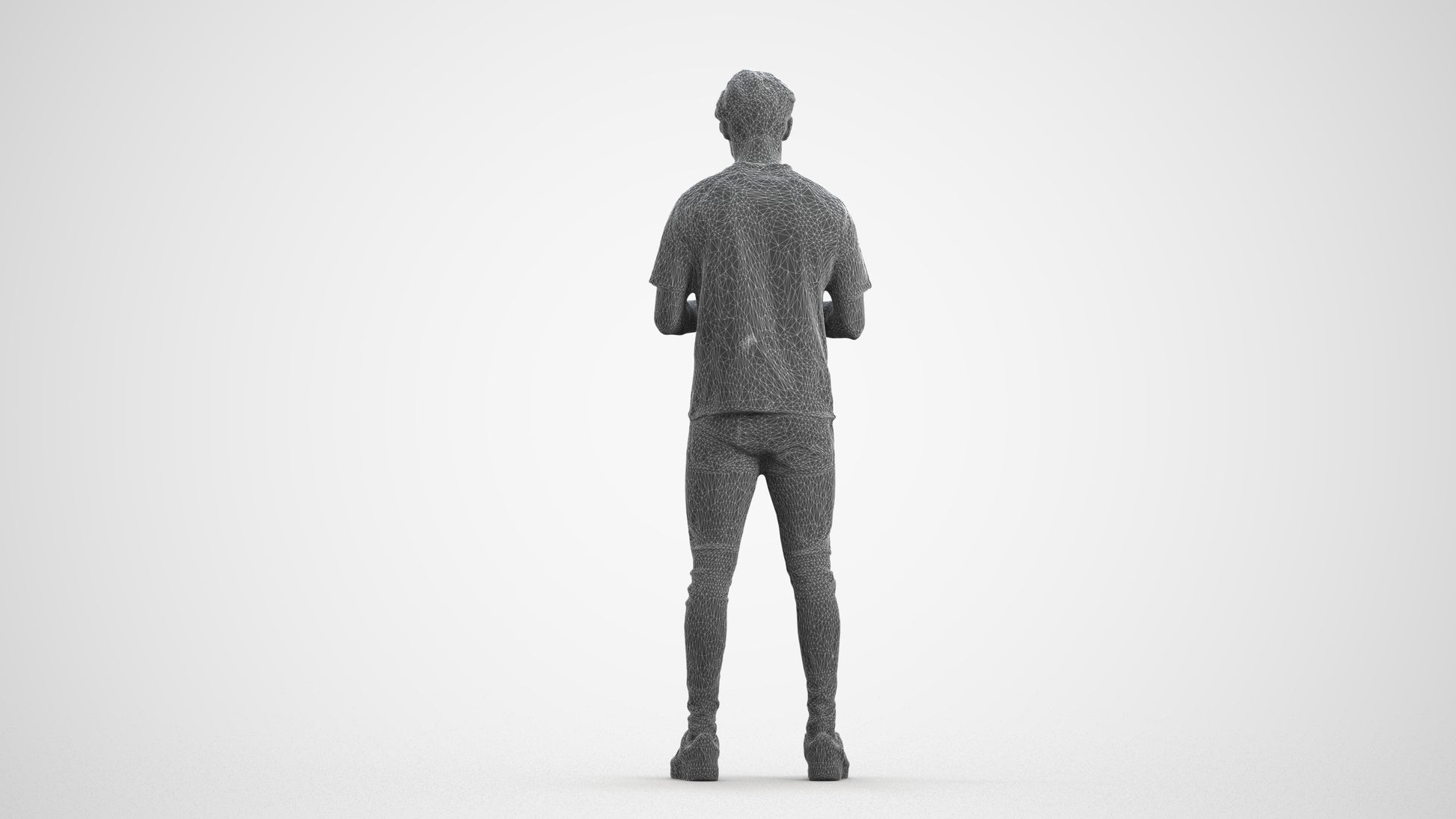 3D scanned man standing casual, photorealistic archviz people for Enscape and SketchUp, wireframe front view