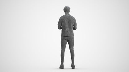 3D scanned man standing casual, photorealistic archviz people for Enscape and SketchUp, wireframe front view