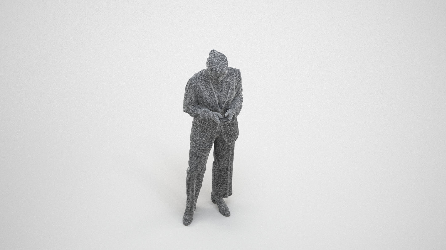 scanned 3D woman business, photogrammetry people for Enscape and V-Ray, wireframe three-quarter view