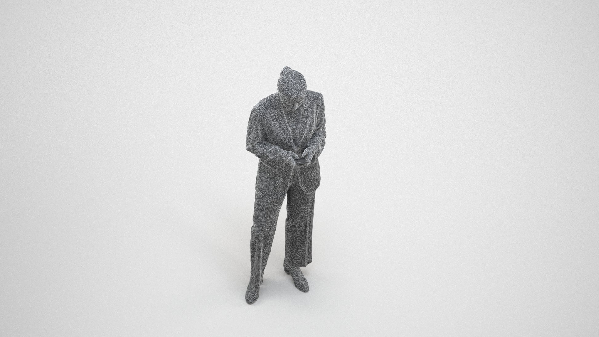 scanned 3D woman business, photogrammetry people for Enscape and V-Ray, wireframe three-quarter view