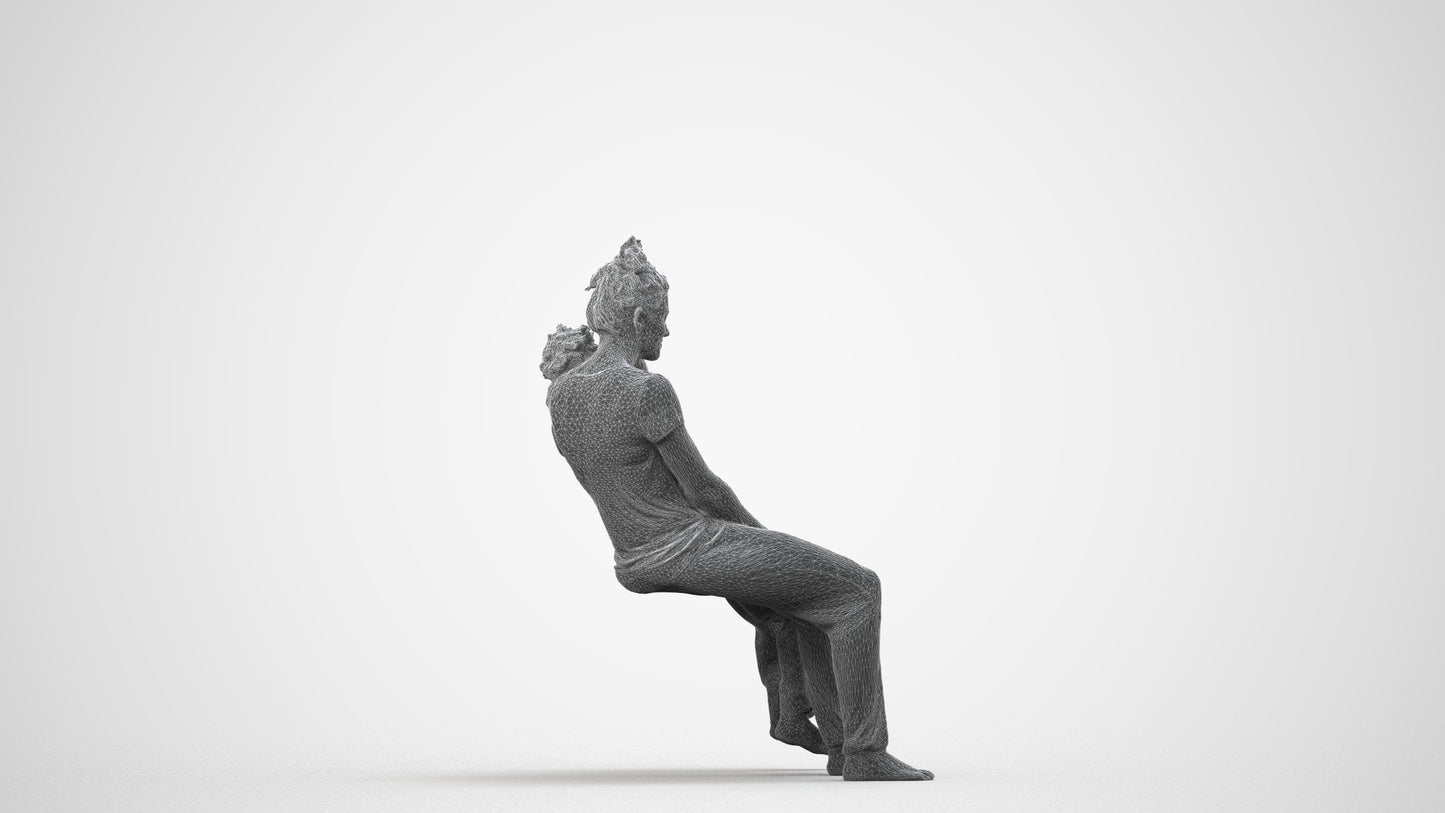 realistic 3D girl kids, scanned archviz people for Blender and 3ds Max, wireframe side view