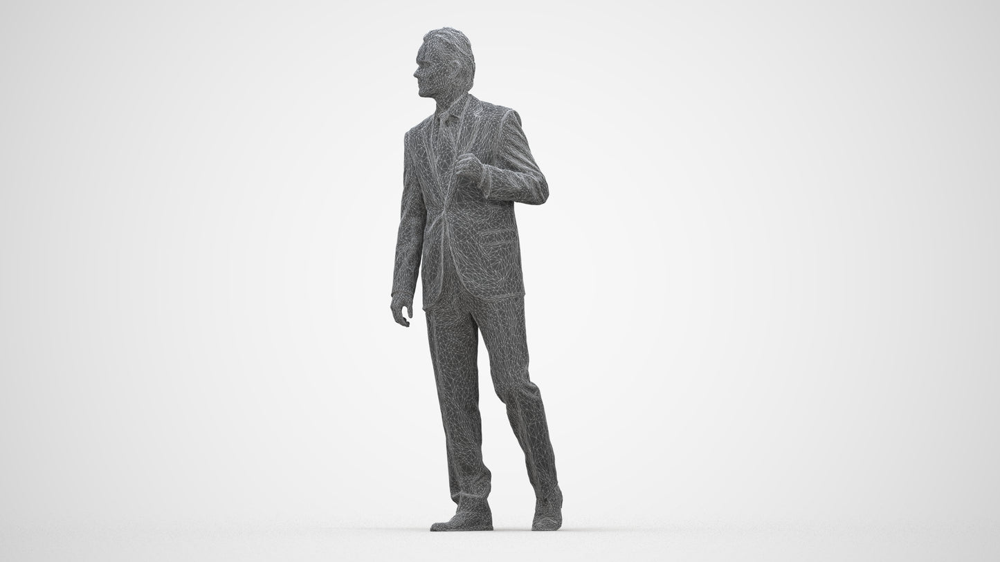 scanned 3D man business, photogrammetry people for Enscape and V-Ray, wireframe back view