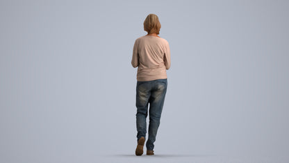 realistic 3D people woman casual walking, render-ready for V-Ray and Corona, FBX OBJ, front view render