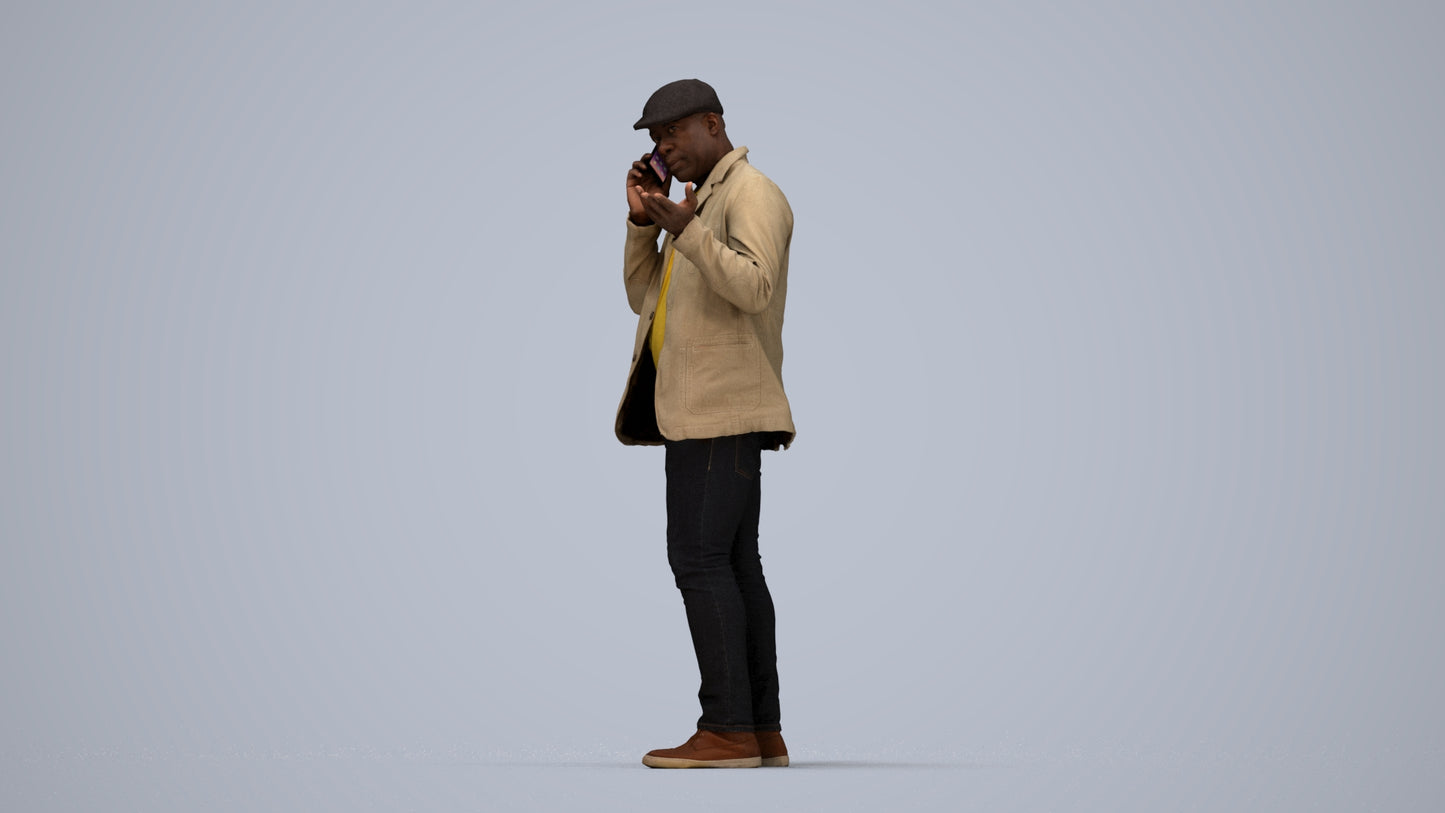 3D human model man casual standing, photogrammetry scanned person for archviz, top-down view render