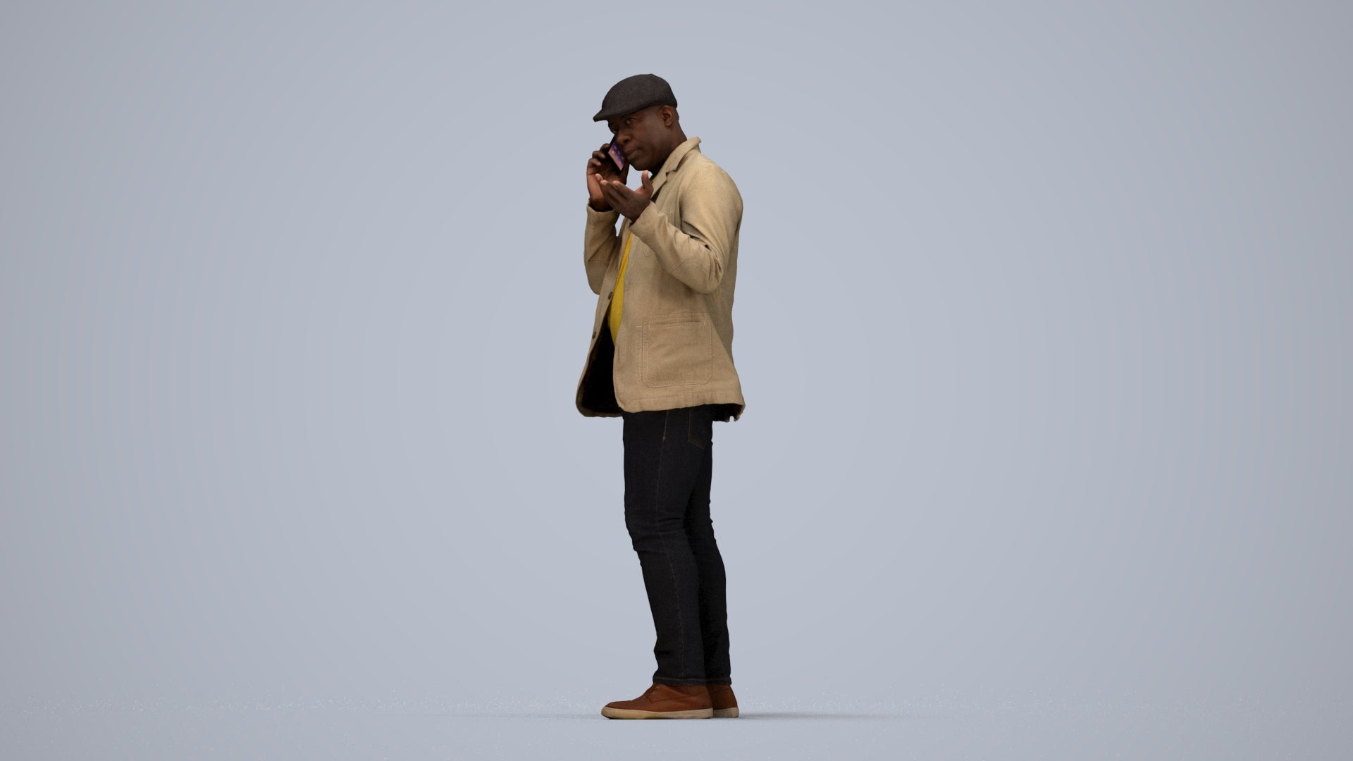 3D human model man casual standing, photogrammetry scanned person for archviz, top-down view render