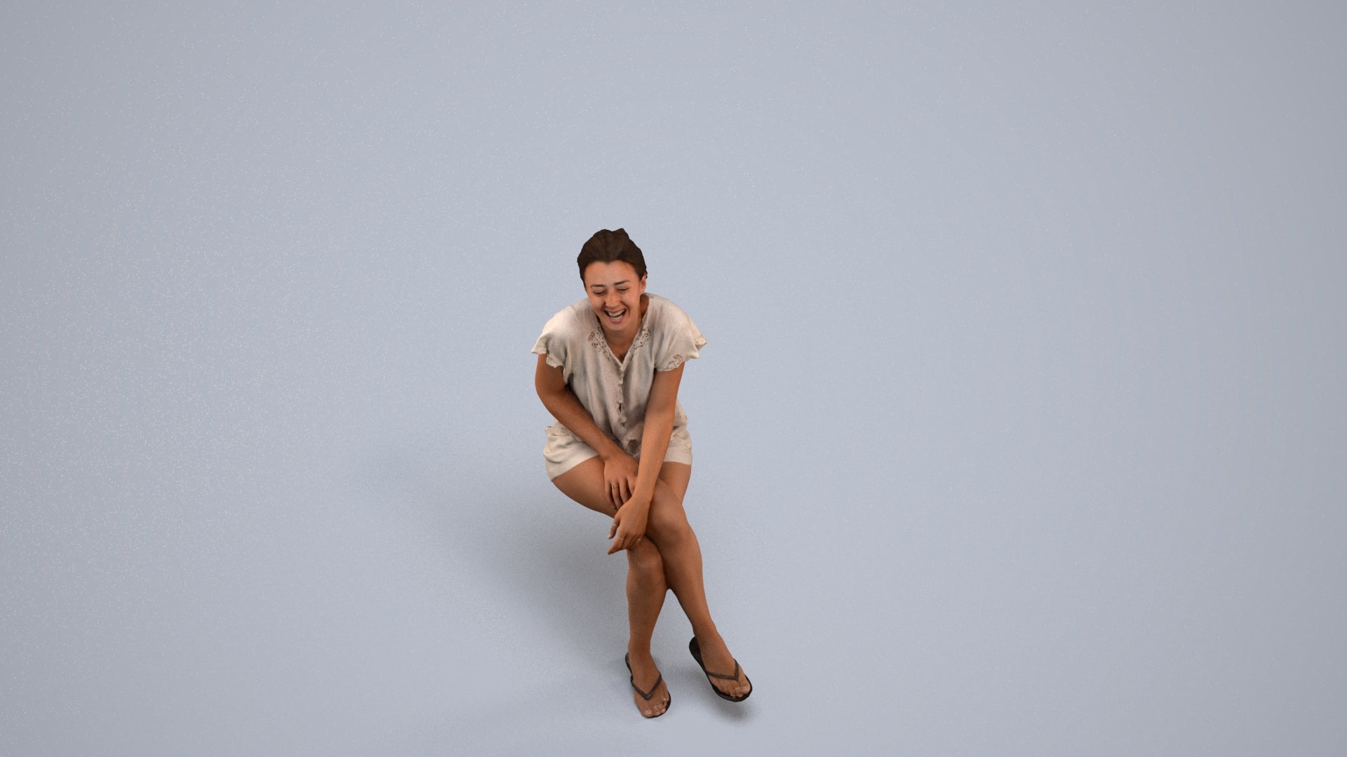 realistic 3D human woman casual sitting, archviz people FBX OBJ for Blender, back view render