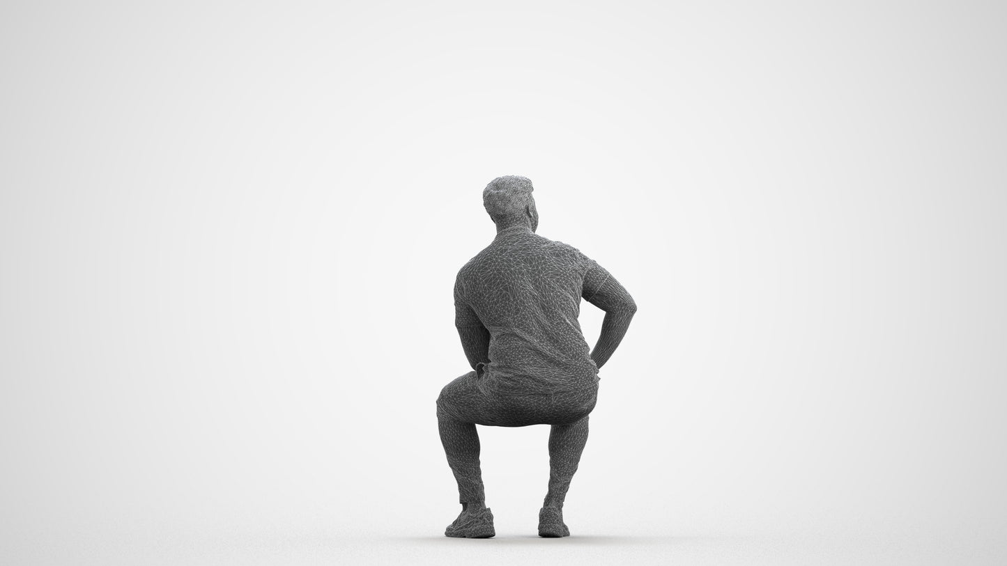 3D scanned man pool casual, photorealistic archviz people for Enscape and SketchUp, wireframe front view