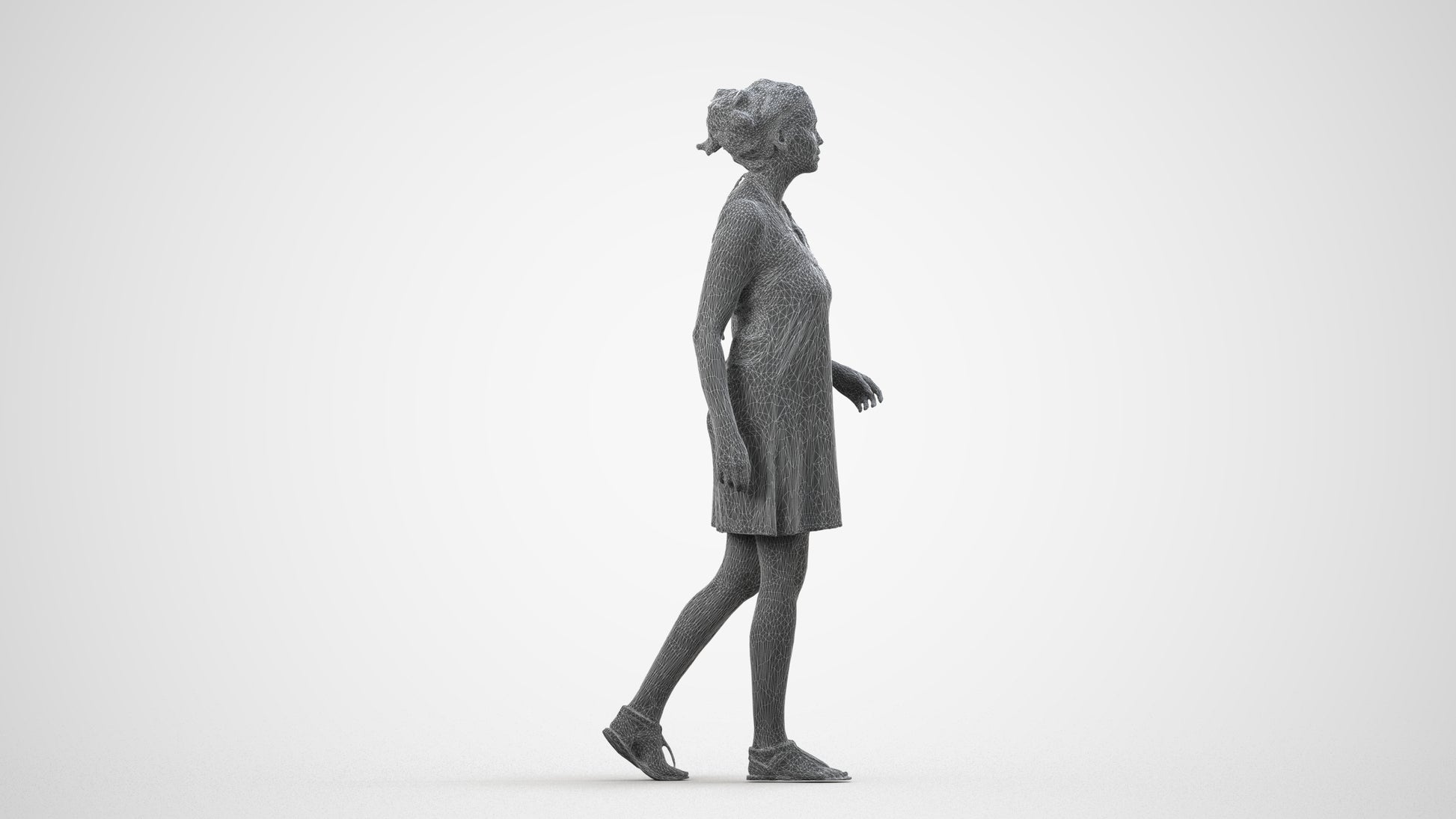 realistic 3D people woman walking, render-ready for V-Ray and Corona, FBX OBJ, wireframe side view