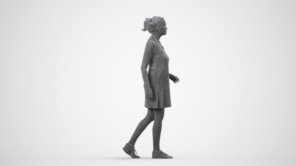 realistic 3D people woman walking, render-ready for V-Ray and Corona, FBX OBJ, wireframe side view