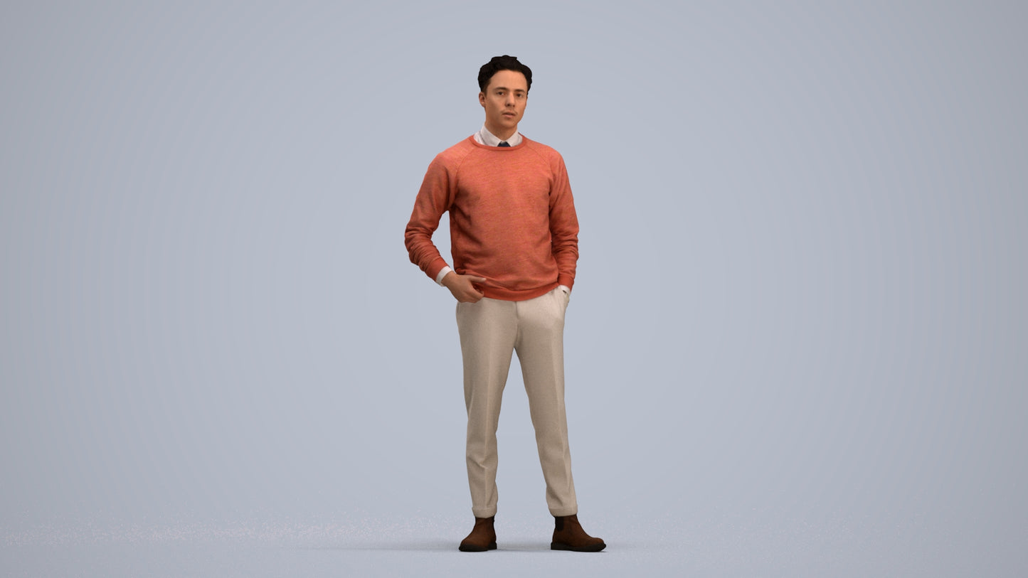 3D scanned man business casual, photorealistic archviz people for Enscape and SketchUp, standing pose render