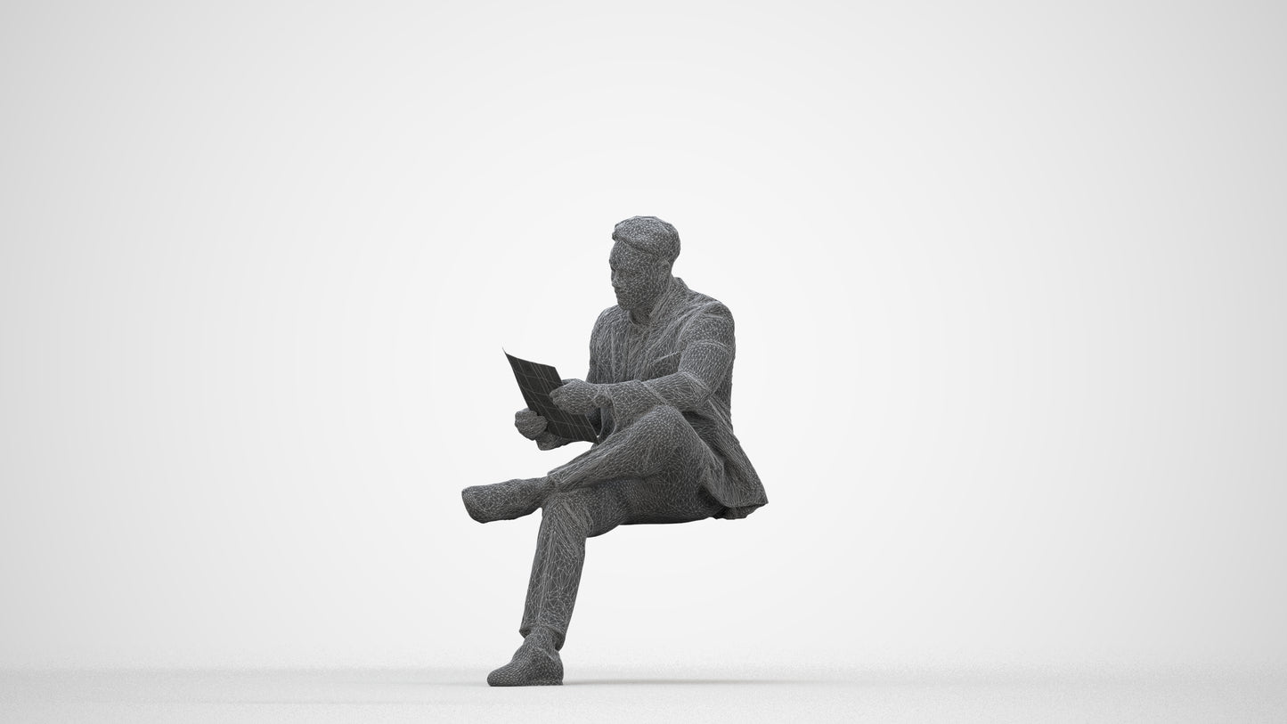 scanned 3D man business, photogrammetry people for Enscape and V-Ray, wireframe back view