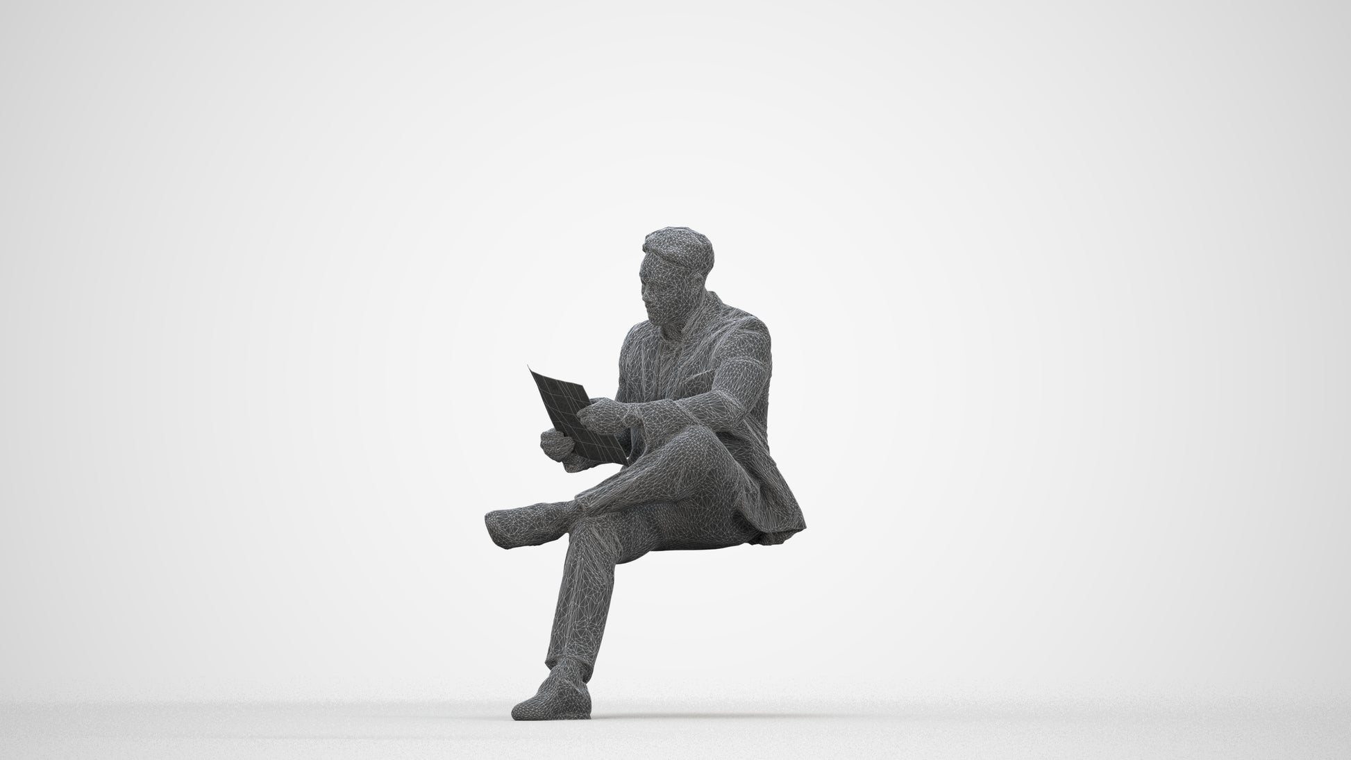 scanned 3D man business, photogrammetry people for Enscape and V-Ray, wireframe back view