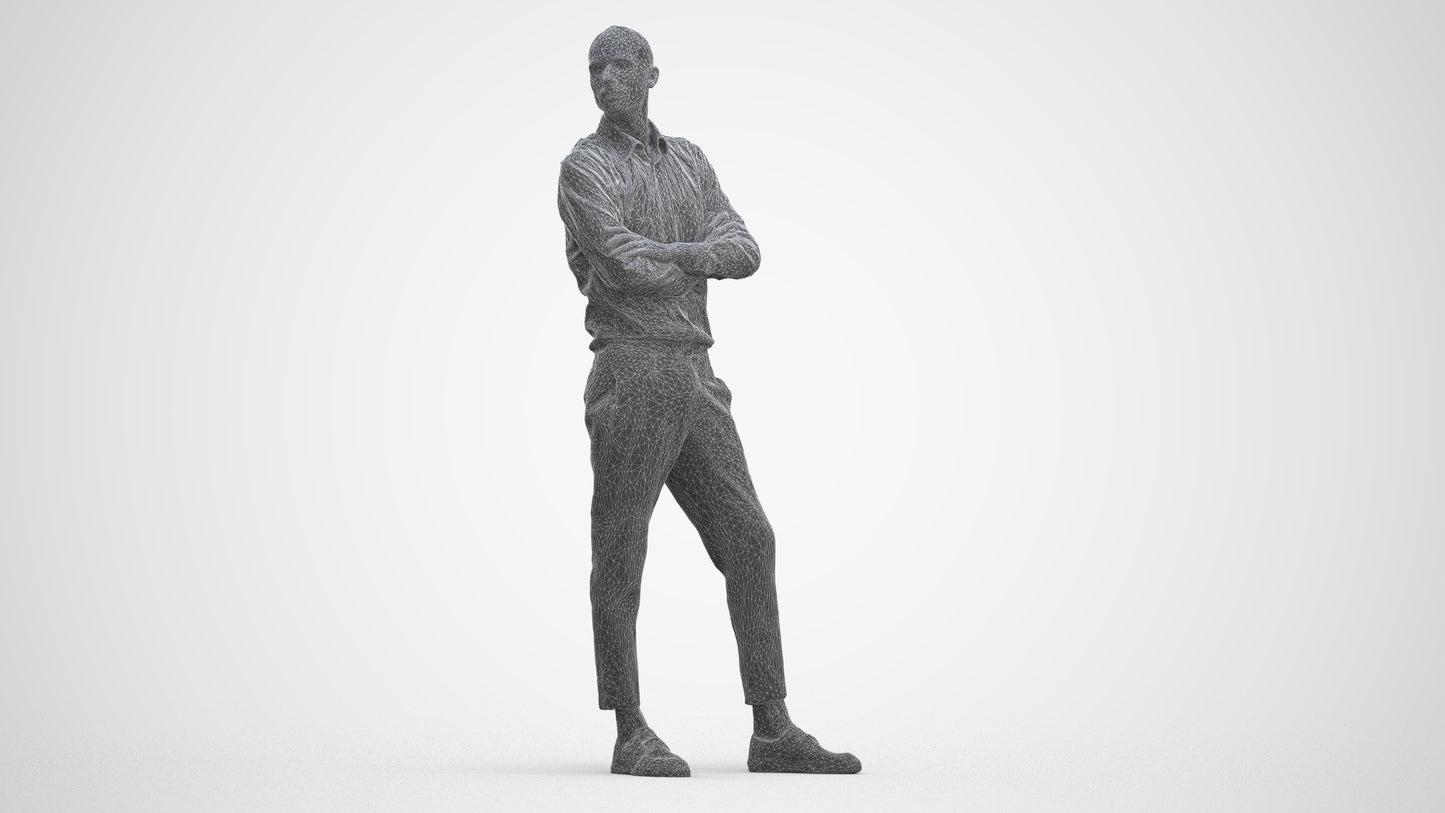 realistic 3D people man business standing, render-ready for V-Ray and Corona, FBX OBJ, three-quarter front view render
