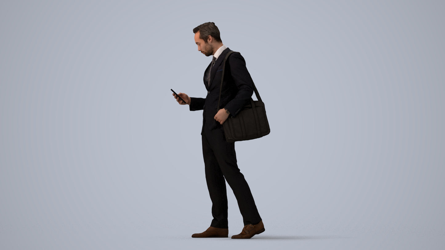 3D scanned man business formal, photorealistic archviz people for Enscape and SketchUp, three-quarter view render