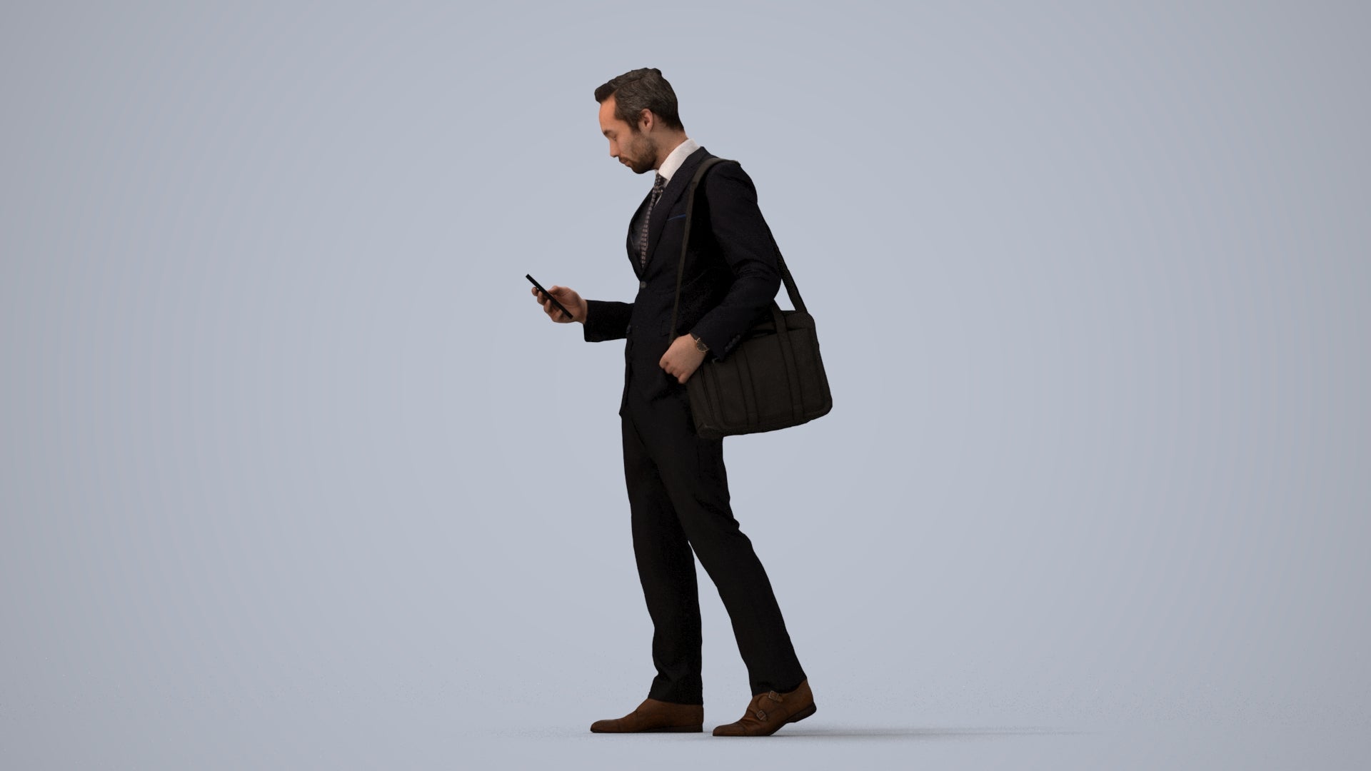 3D scanned man business formal, photorealistic archviz people for Enscape and SketchUp, three-quarter view render