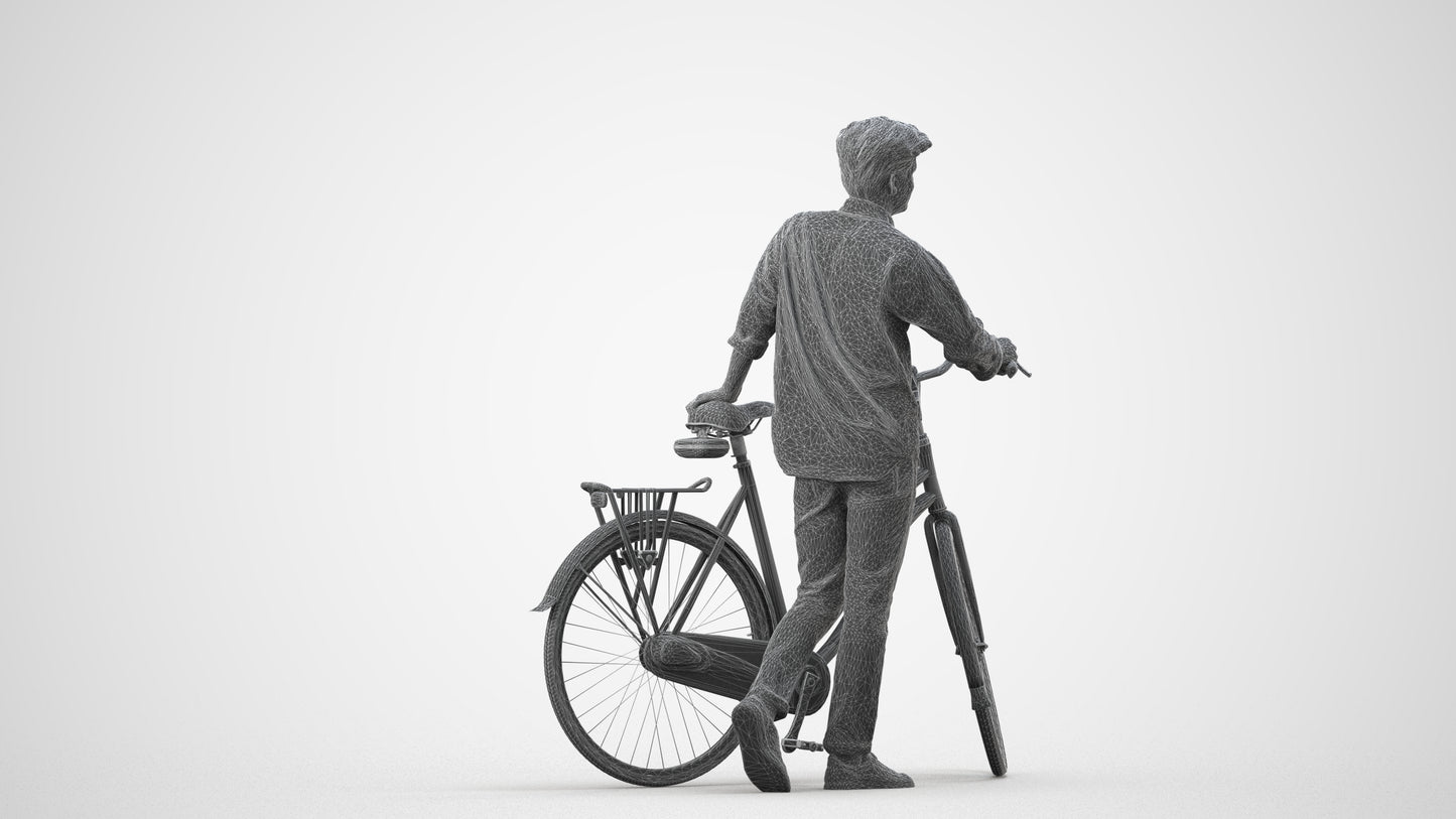 realistic 3D man casual sitting, scanned archviz people for Blender and 3ds Max, wireframe side view