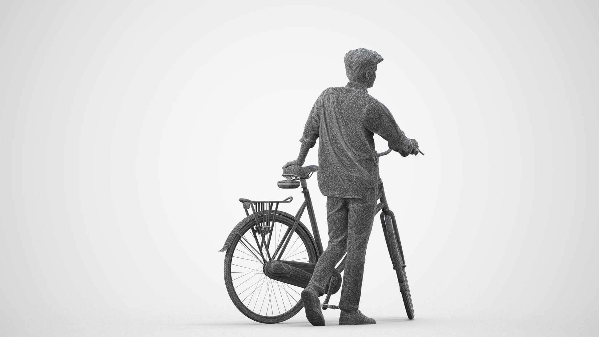 realistic 3D man casual sitting, scanned archviz people for Blender and 3ds Max, wireframe side view