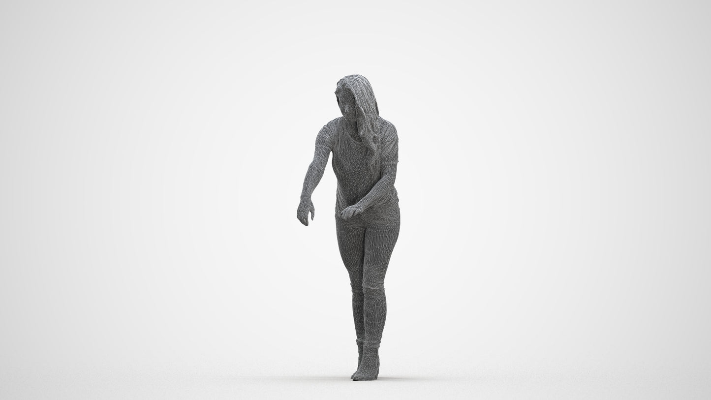 scanned 3D woman casual standing, photogrammetry people for Enscape and V-Ray, three-quarter front view render