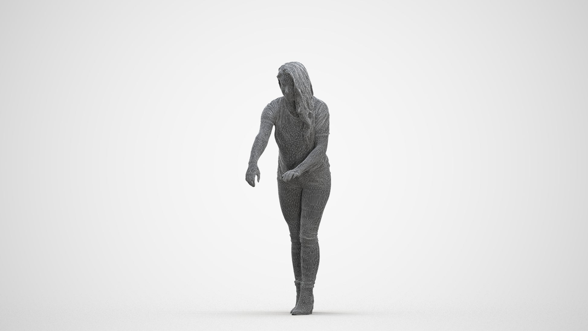 scanned 3D woman casual standing, photogrammetry people for Enscape and V-Ray, three-quarter front view render