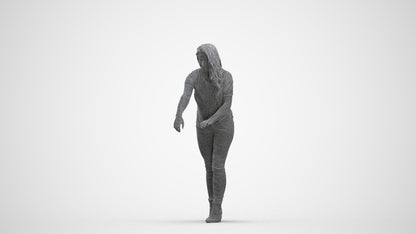 scanned 3D woman casual standing, photogrammetry people for Enscape and V-Ray, three-quarter front view render