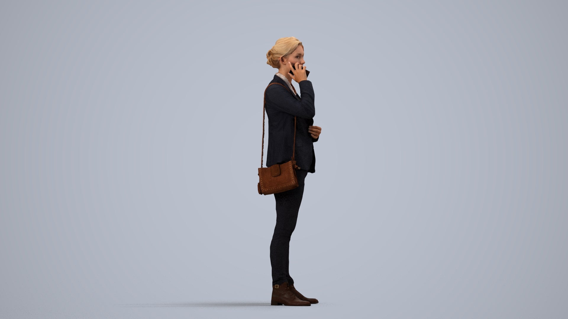 scanned 3D woman business, photogrammetry people for Enscape and V-Ray, side view render