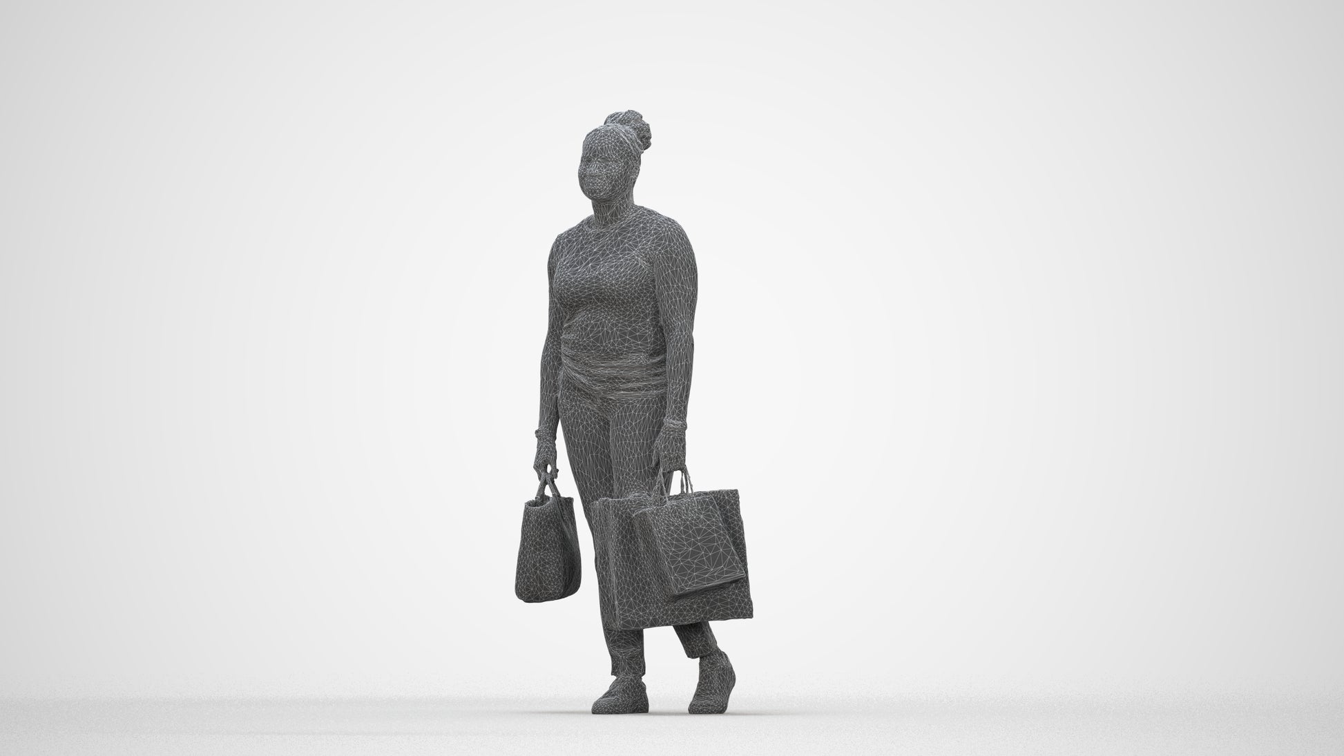 photogrammetry 3D woman casual shopping, realistic human model archviz FBX, wireframe back view